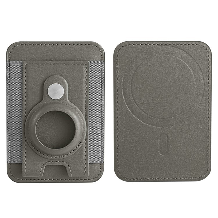 Elastic Band PU Leather Phone Back Card Bag Compatible with MagSafe Protective Case for AirTag - Grey