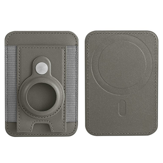 Elastic Band PU Leather Phone Back Card Bag Compatible with MagSafe Protective Case for AirTag - Grey