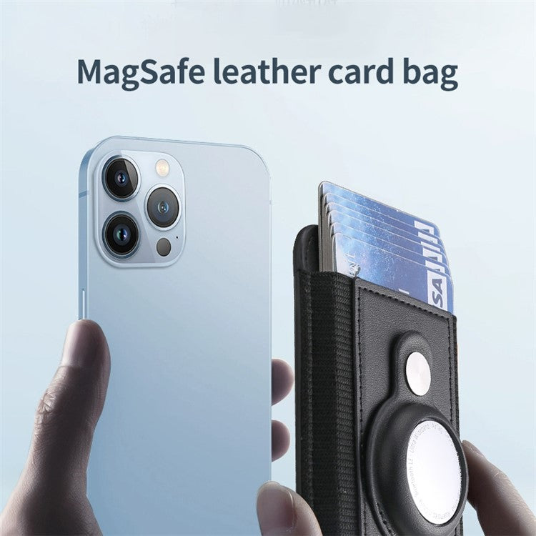 Elastic Band PU Leather Phone Back Card Bag Compatible with MagSafe Protective Case for AirTag - Dark Blue