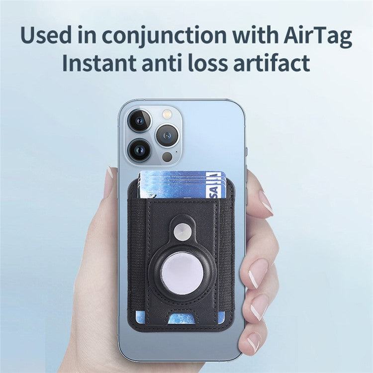 Elastic Band PU Leather Phone Back Card Bag Compatible with MagSafe Protective Case for AirTag - Dark Blue