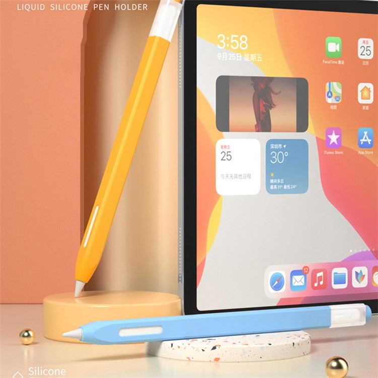 For Apple Pencil Pro / Pencil (2nd Generation) Jelly Stylus Pen Silicone Sleeve Anti-Drop Anti-Dirt Cover (Short Version) - Cyan