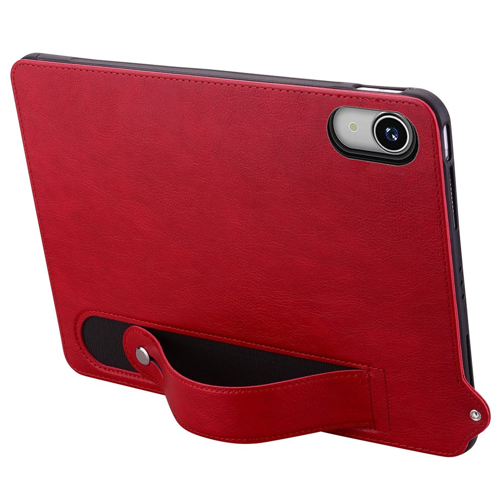 For Lenovo Tab P11 TB-J606F Case Hand Strap Kickstand Leather Tablet Cover - Red