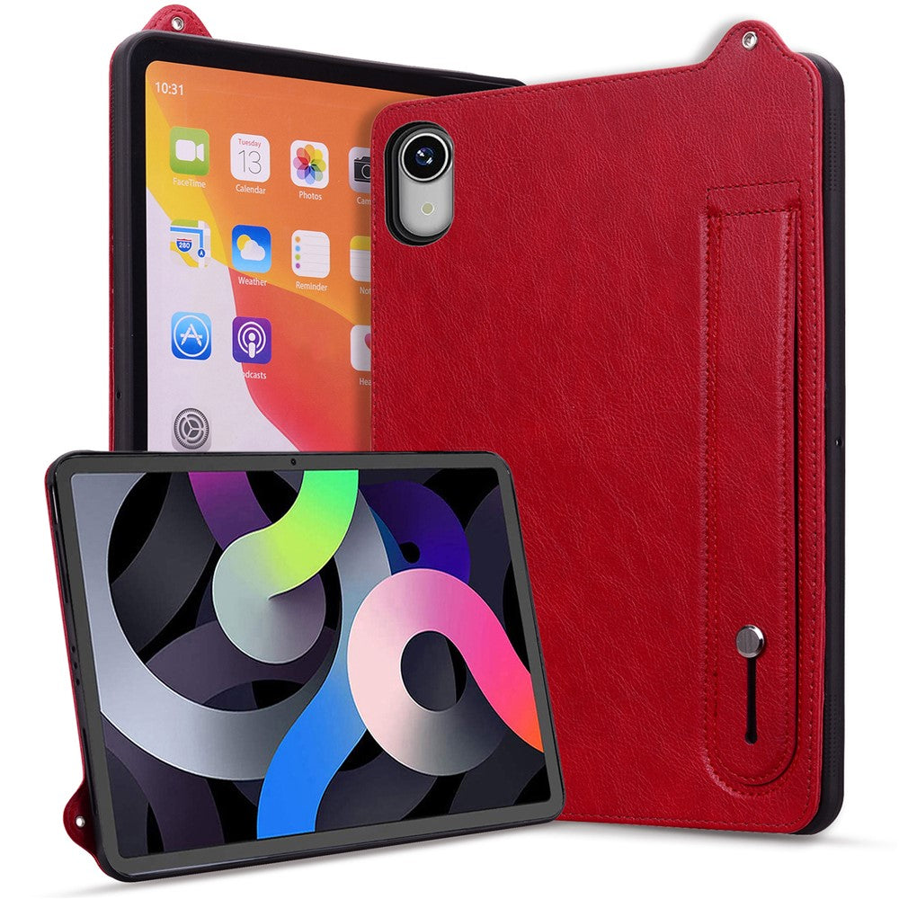 For Lenovo Tab P11 TB-J606F Case Hand Strap Kickstand Leather Tablet Cover - Red