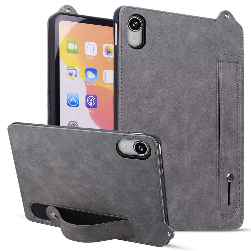 For Lenovo Tab P11 TB-J606F Case Hand Strap Kickstand Leather Tablet Cover - Grey