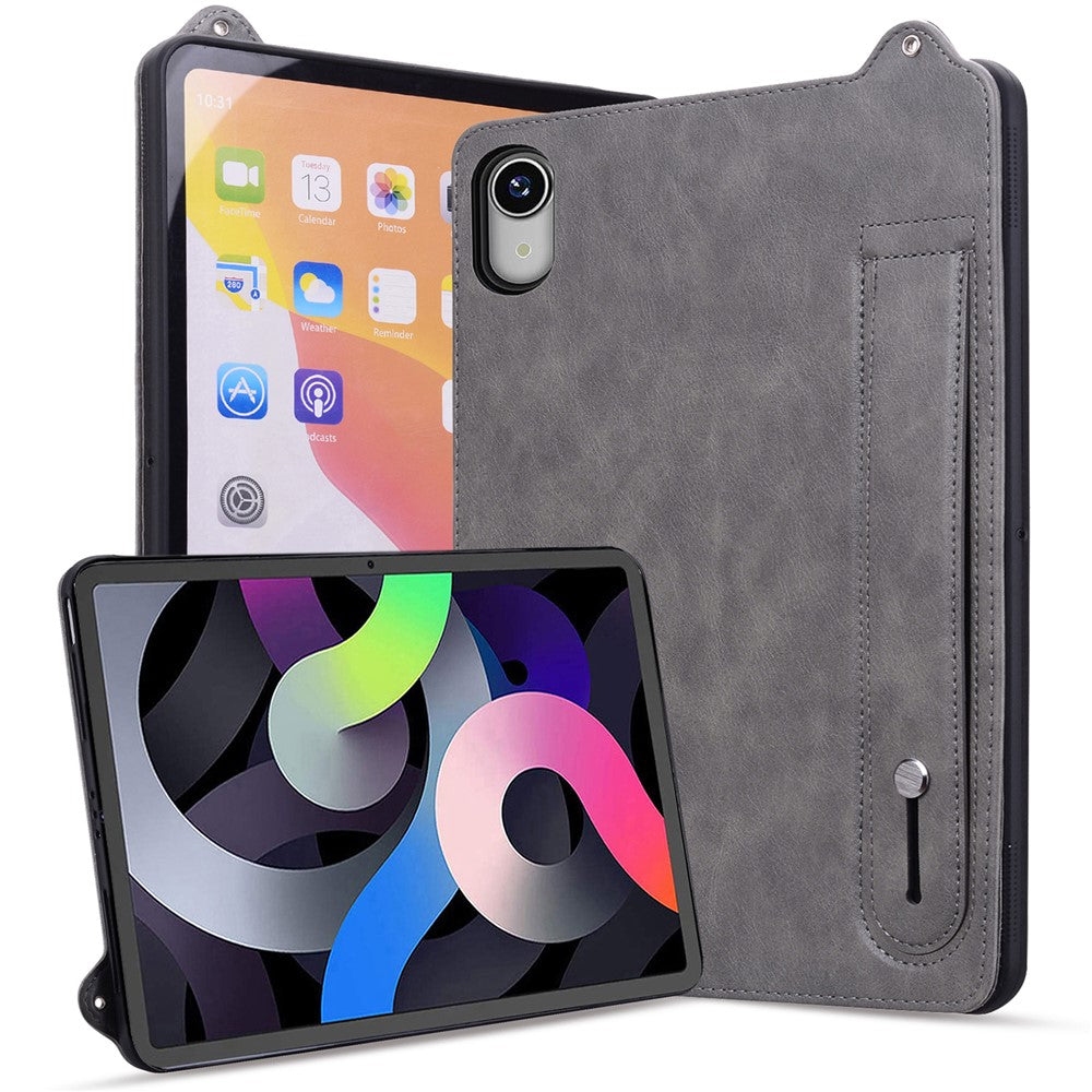 For Lenovo Tab P11 TB-J606F Case Hand Strap Kickstand Leather Tablet Cover - Grey