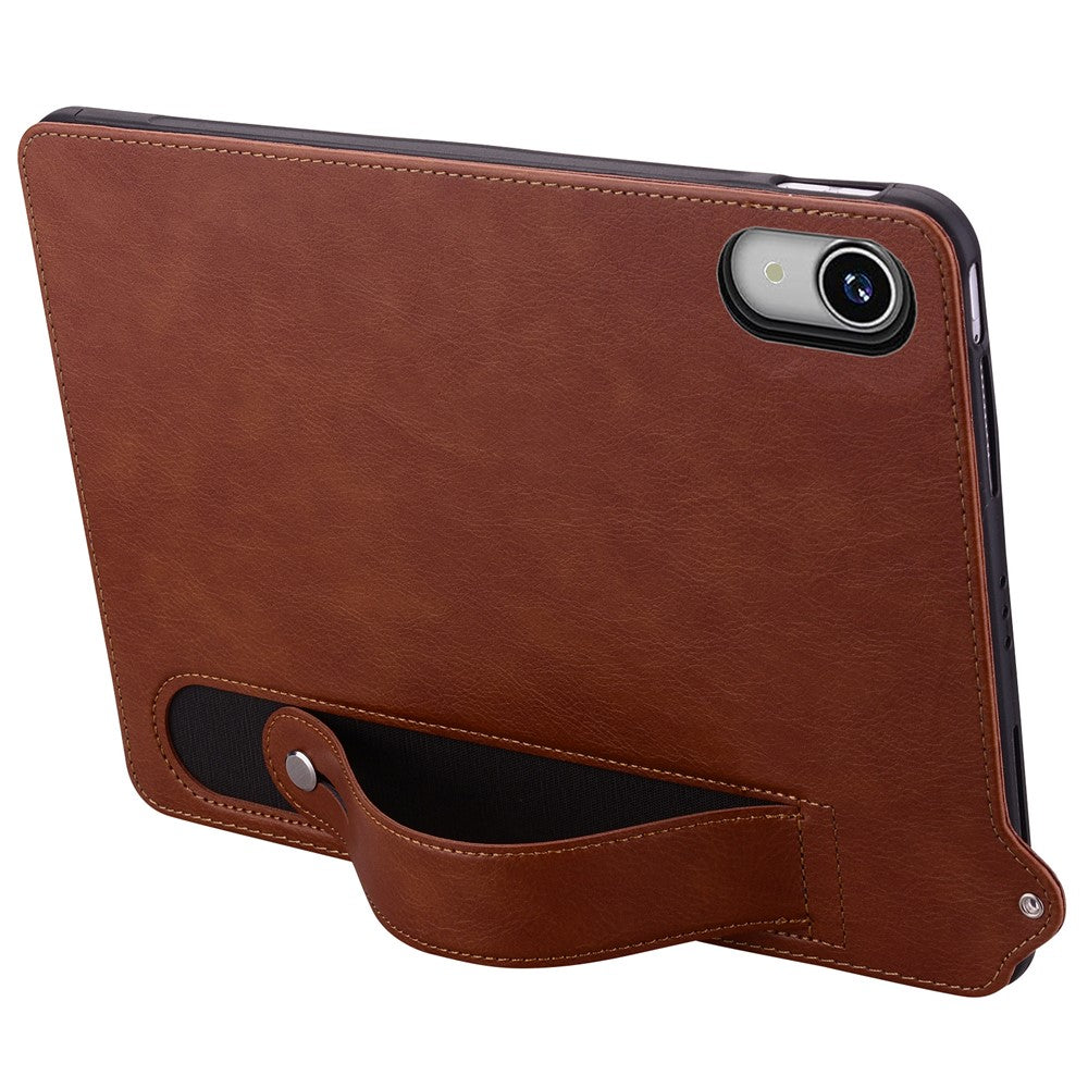 For Lenovo Tab P11 TB-J606F Case Hand Strap Kickstand Leather Tablet Cover - Brown