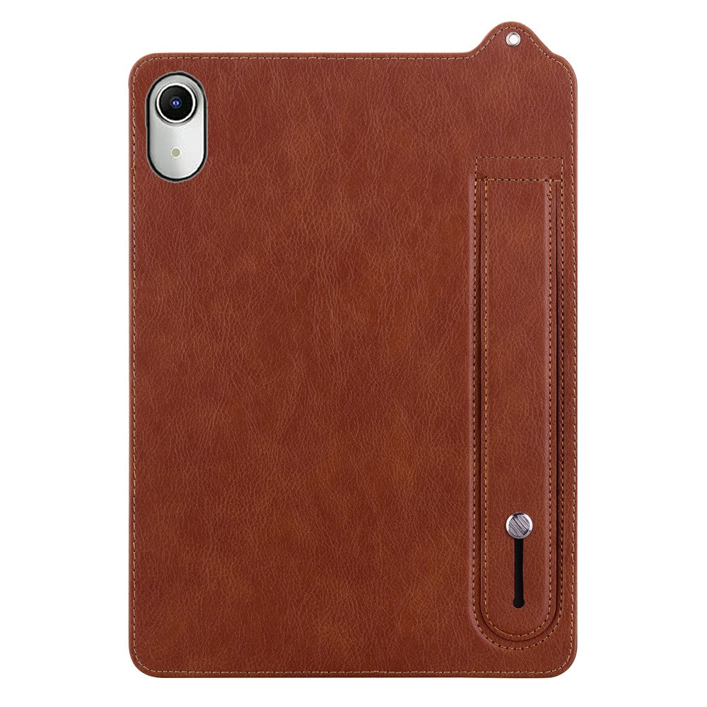 For Lenovo Tab P11 TB-J606F Case Hand Strap Kickstand Leather Tablet Cover - Brown