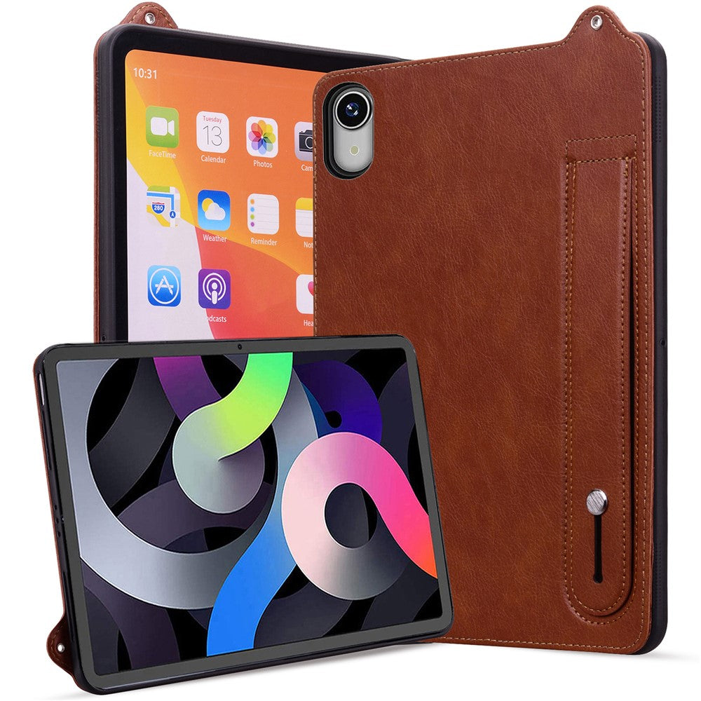 For Lenovo Tab P11 TB-J606F Case Hand Strap Kickstand Leather Tablet Cover - Brown