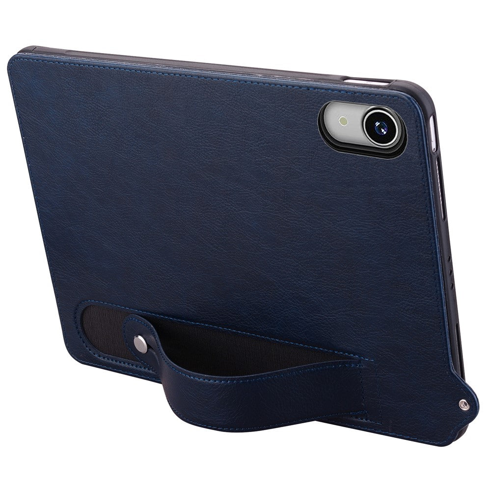 For Lenovo Tab P11 TB-J606F Case Hand Strap Kickstand Leather Tablet Cover - Blue