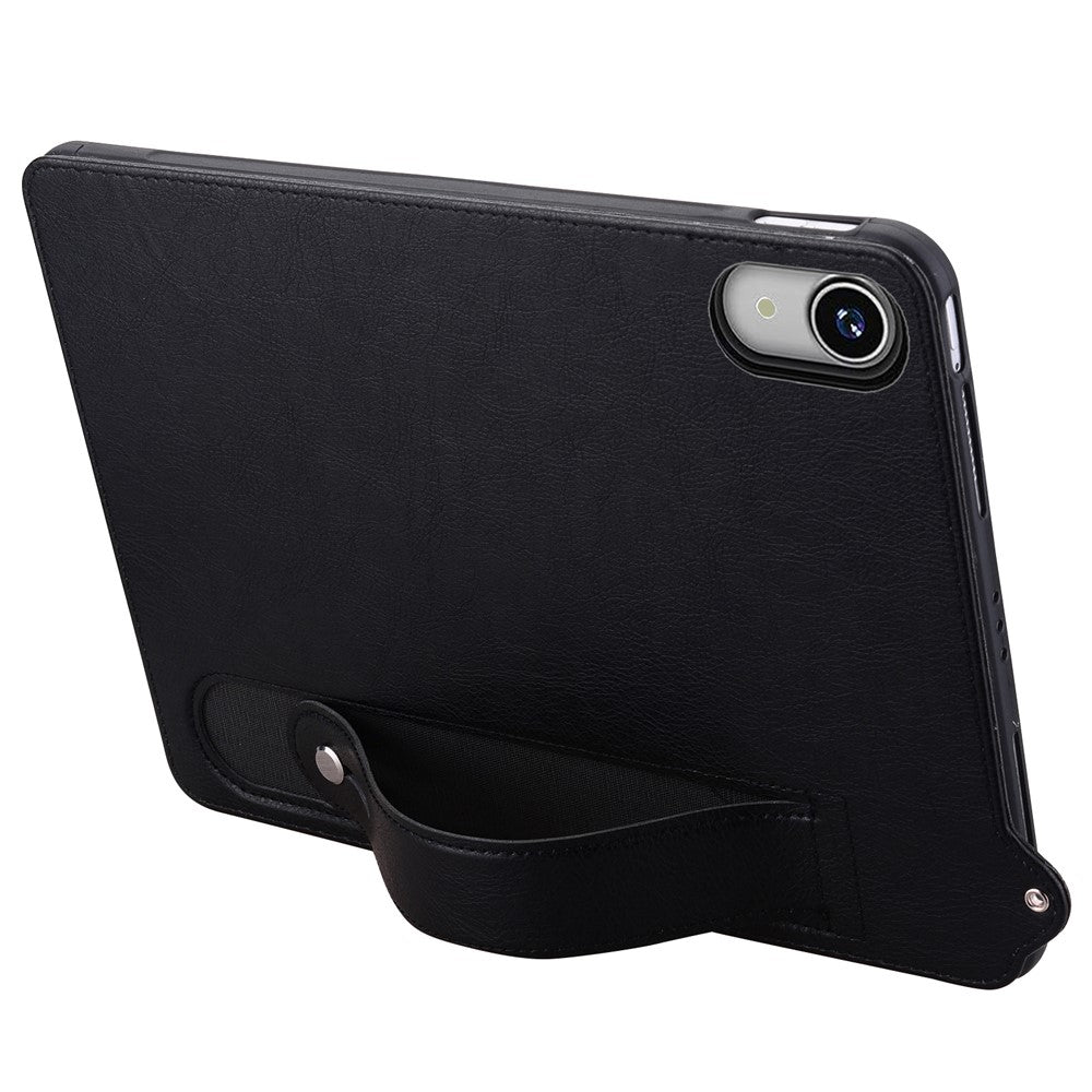 For Lenovo Tab P11 TB-J606F Case Hand Strap Kickstand Leather Tablet Cover - Black