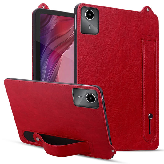 For Lenovo Tab M11 / Tab K11 Case Hand Strap Kickstand Leather Tablet Cover - Red