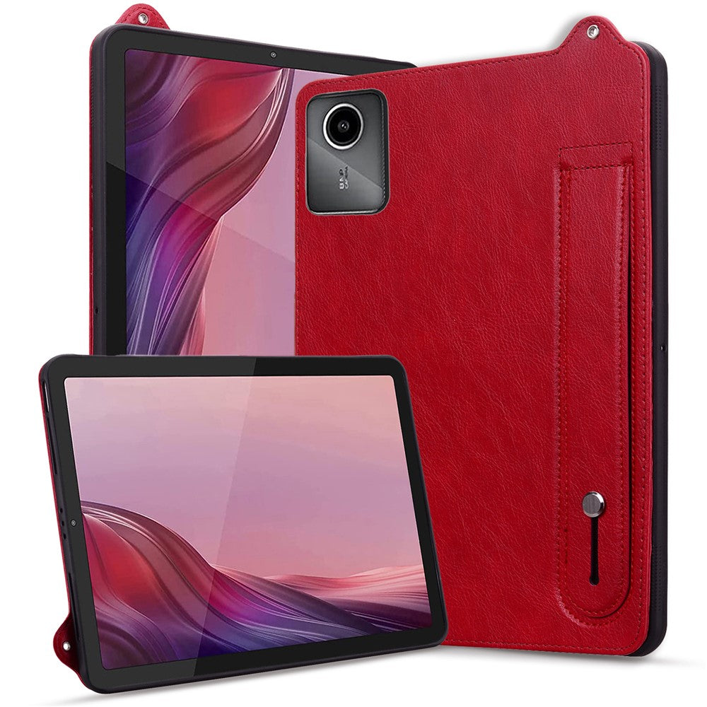 For Lenovo Tab M11 / Tab K11 Case Hand Strap Kickstand Leather Tablet Cover - Red