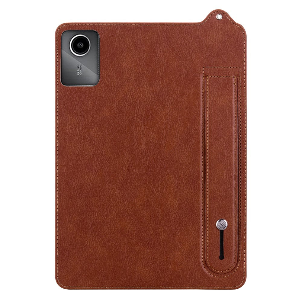 For Lenovo Tab M11 / Tab K11 Case Hand Strap Kickstand Leather Tablet Cover - Brown