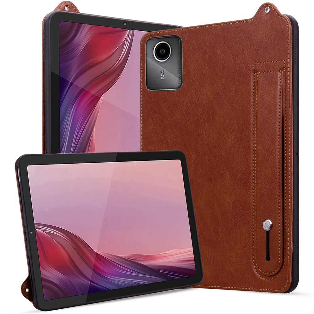 For Lenovo Tab M11 / Tab K11 Case Hand Strap Kickstand Leather Tablet Cover - Brown