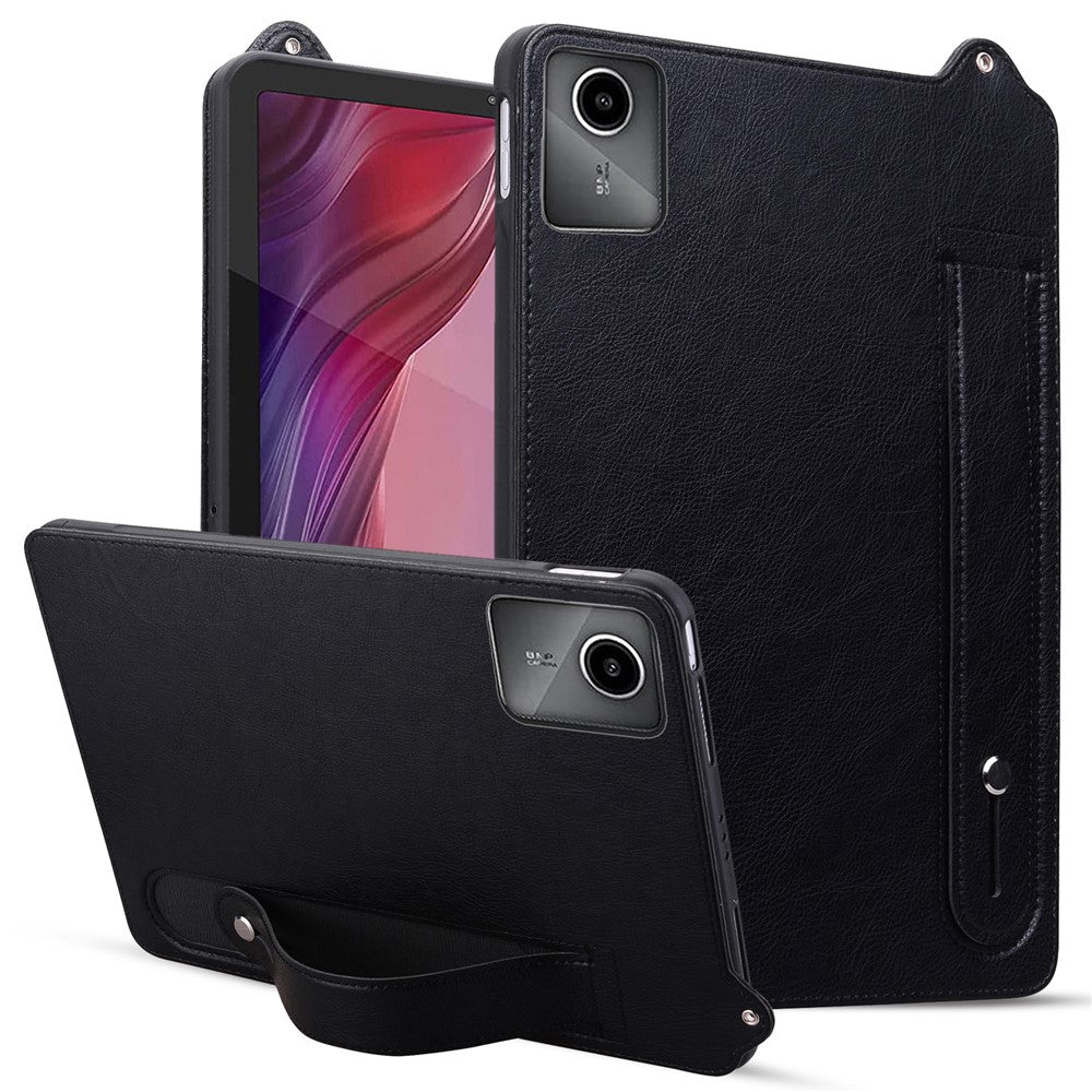 For Lenovo Tab M11 / Tab K11 Case Hand Strap Kickstand Leather Tablet Cover - Black