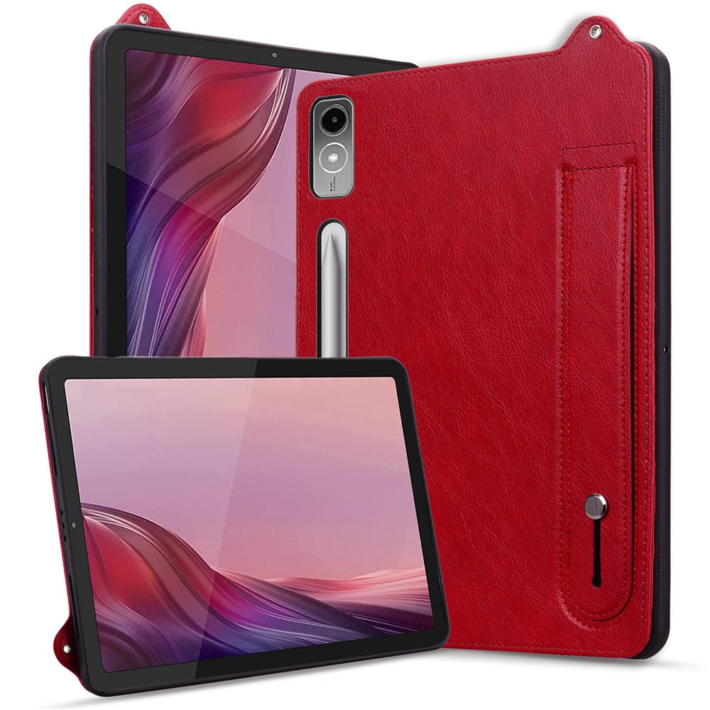 For Lenovo Tab P12 Case Hand Strap Kickstand Leather Tablet Cover - Red