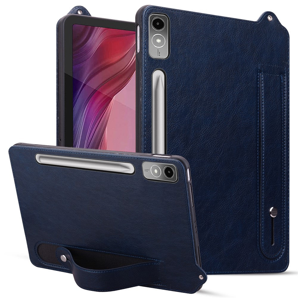 For Lenovo Tab P12 Case Hand Strap Kickstand Leather Tablet Cover - Blue
