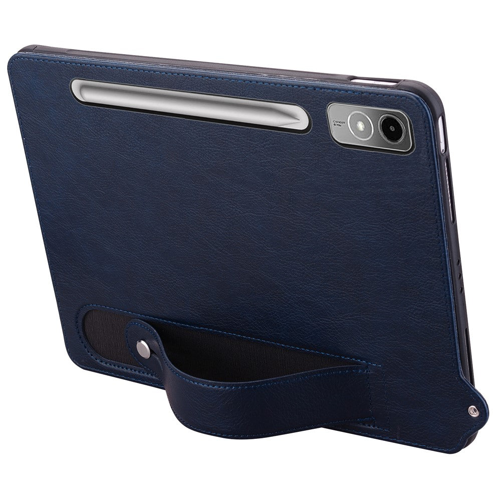 For Lenovo Tab P12 Case Hand Strap Kickstand Leather Tablet Cover - Blue