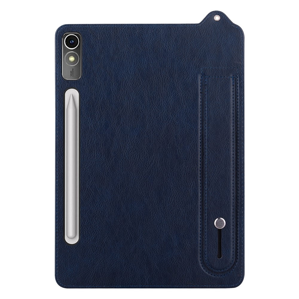 For Lenovo Tab P12 Case Hand Strap Kickstand Leather Tablet Cover - Blue
