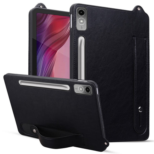 For Lenovo Tab P12 Case Hand Strap Kickstand Leather Tablet Cover - Black