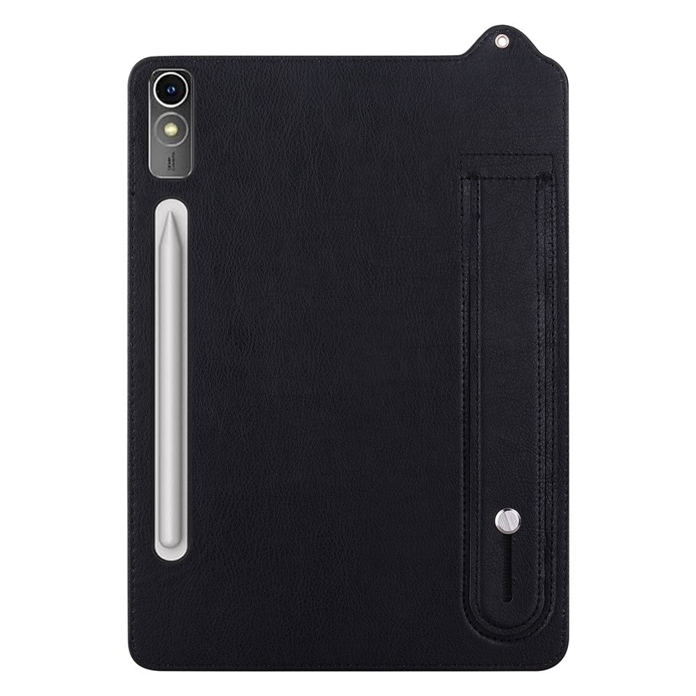 For Lenovo Tab P12 Case Hand Strap Kickstand Leather Tablet Cover - Black
