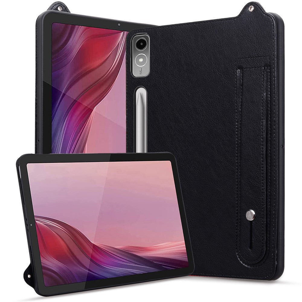 For Lenovo Tab P12 Case Hand Strap Kickstand Leather Tablet Cover - Black