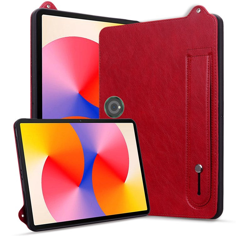 For OnePlus Pad / Oppo Pad 2 Tablet Case Hand Strap Kickstand Leather Cover - Red