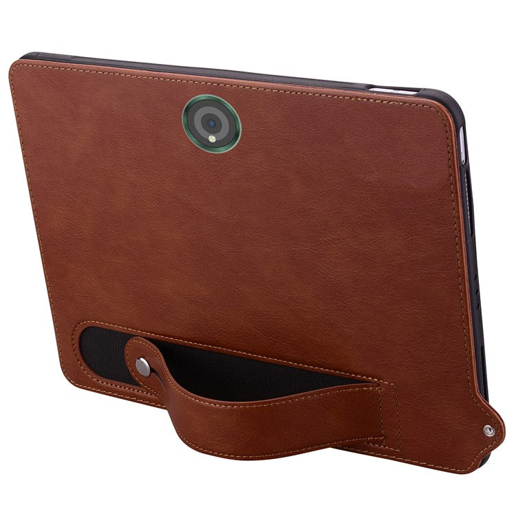 For OnePlus Pad / Oppo Pad 2 Tablet Case Hand Strap Kickstand Leather Cover - Brown