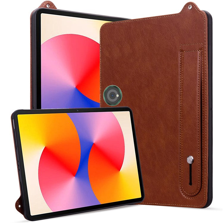 For OnePlus Pad / Oppo Pad 2 Tablet Case Hand Strap Kickstand Leather Cover - Brown