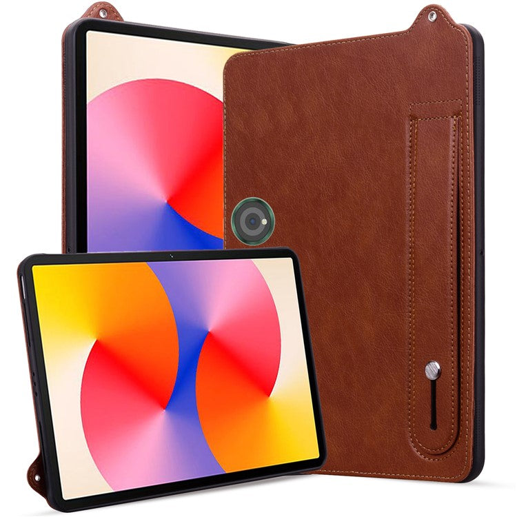 For OnePlus Pad Pro Case Hand Strap Kickstand Leather Tablet Cover - Brown