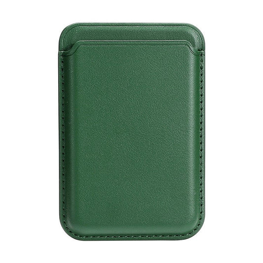 Double Ring Magnetic Card Holder for iPhone 12-16 Series PU Leather Slim Attachment - Green
