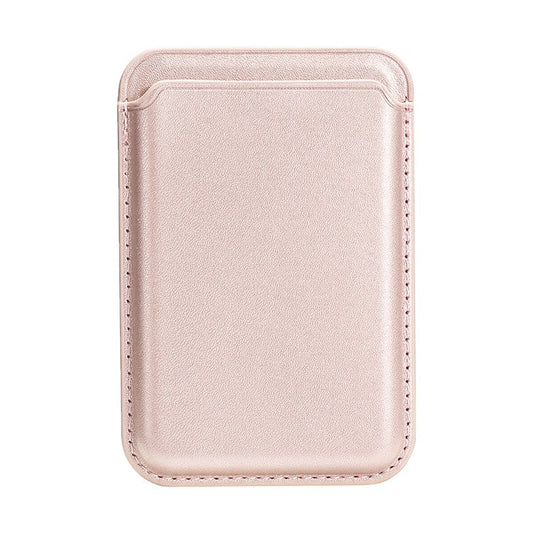 Double Ring Magnetic Card Holder for iPhone 12-16 Series PU Leather Slim Attachment - Rose Gold