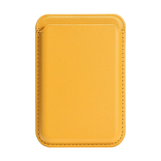 Double Ring Magnetic Card Holder for iPhone 12-16 Series PU Leather Slim Attachment - Yellow
