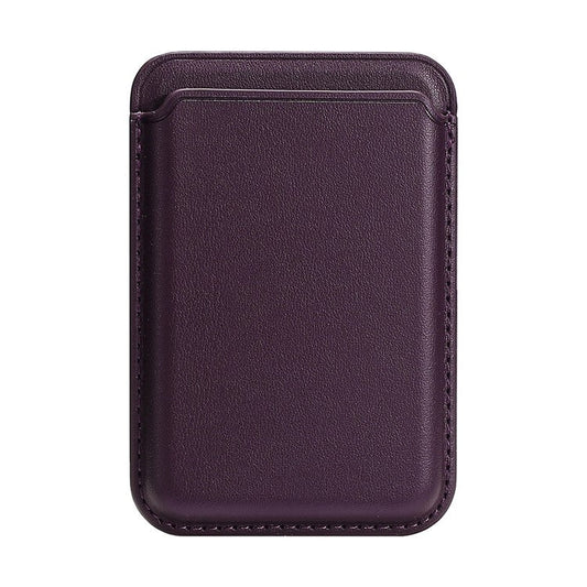 Double Ring Magnetic Card Holder for iPhone 12-16 Series PU Leather Slim Attachment - Dark Purple