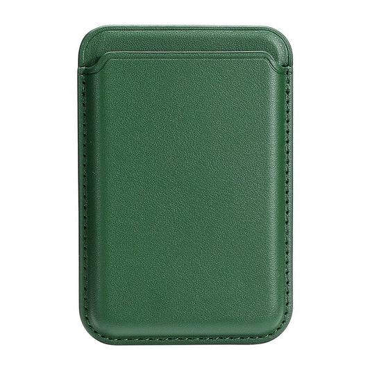 Single Ring Magnetic Card Holder for iPhone 12-16 Series PU Leather Slim Attachment - Green