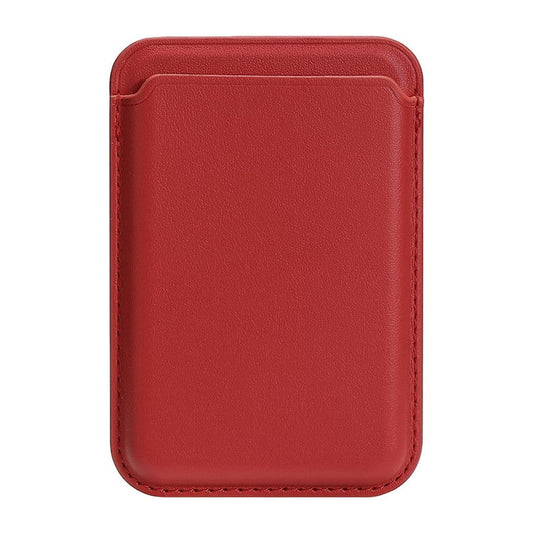 Single Ring Magnetic Card Holder for iPhone 12-16 Series PU Leather Slim Attachment - Red