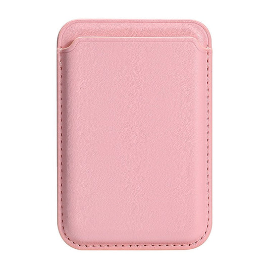 Single Ring Magnetic Card Holder for iPhone 12-16 Series PU Leather Slim Attachment - Pink