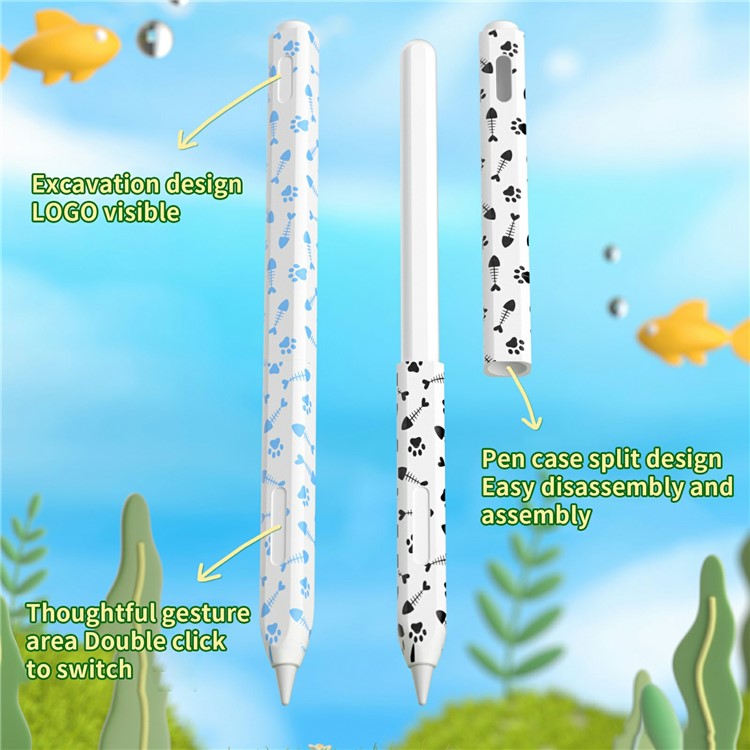 For Apple Pencil (2nd Generation) Stylus Case Fishbone Texture Silicone Sleeve Pencil Protective Cover - Black