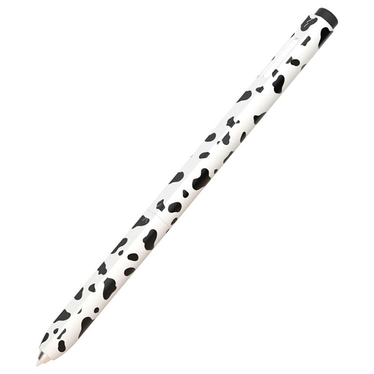 For Samsung Galaxy Tab S9  /  S8  /  S7 Stylus Case Cow Pattern Silicone Sleeve Pencil Protective Cover - Black