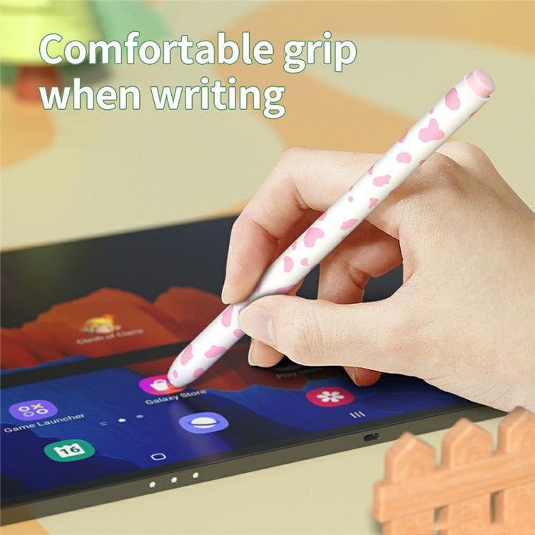 For Samsung Galaxy Tab S9  /  S8  /  S7 Stylus Case Cow Pattern Silicone Sleeve Pencil Protective Cover - Black