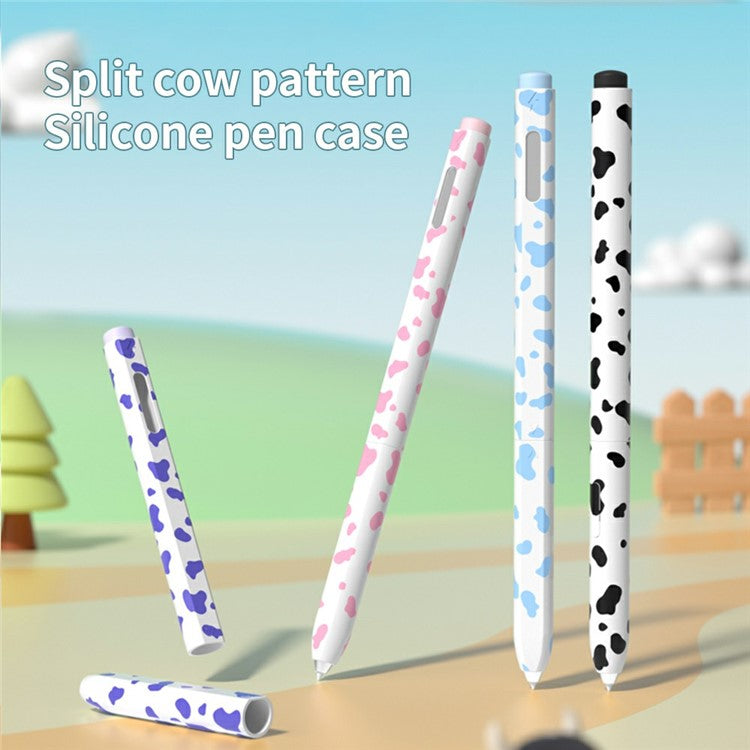 For Samsung Galaxy Tab S9  /  S8  /  S7 Stylus Case Cow Pattern Silicone Sleeve Pencil Protective Cover - Black