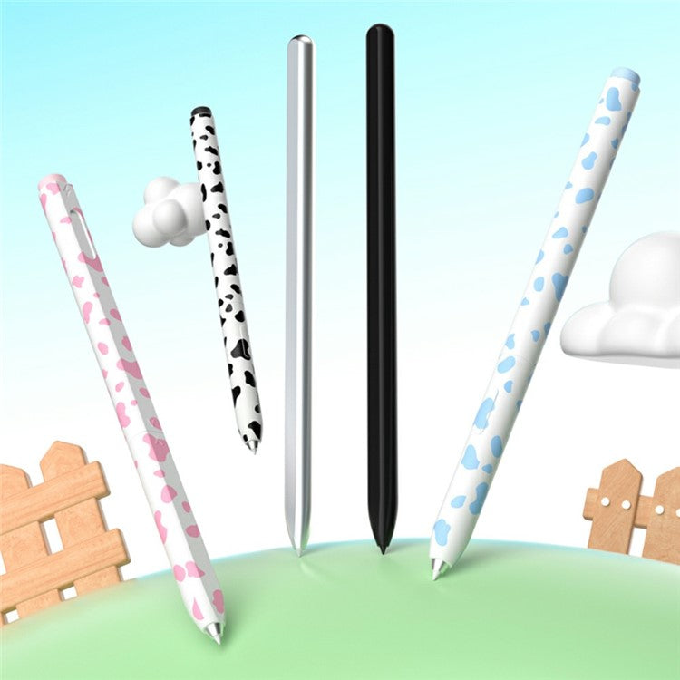 For Samsung Galaxy Tab S9  /  S8  /  S7 Stylus Case Cow Pattern Silicone Sleeve Pencil Protective Cover - Black