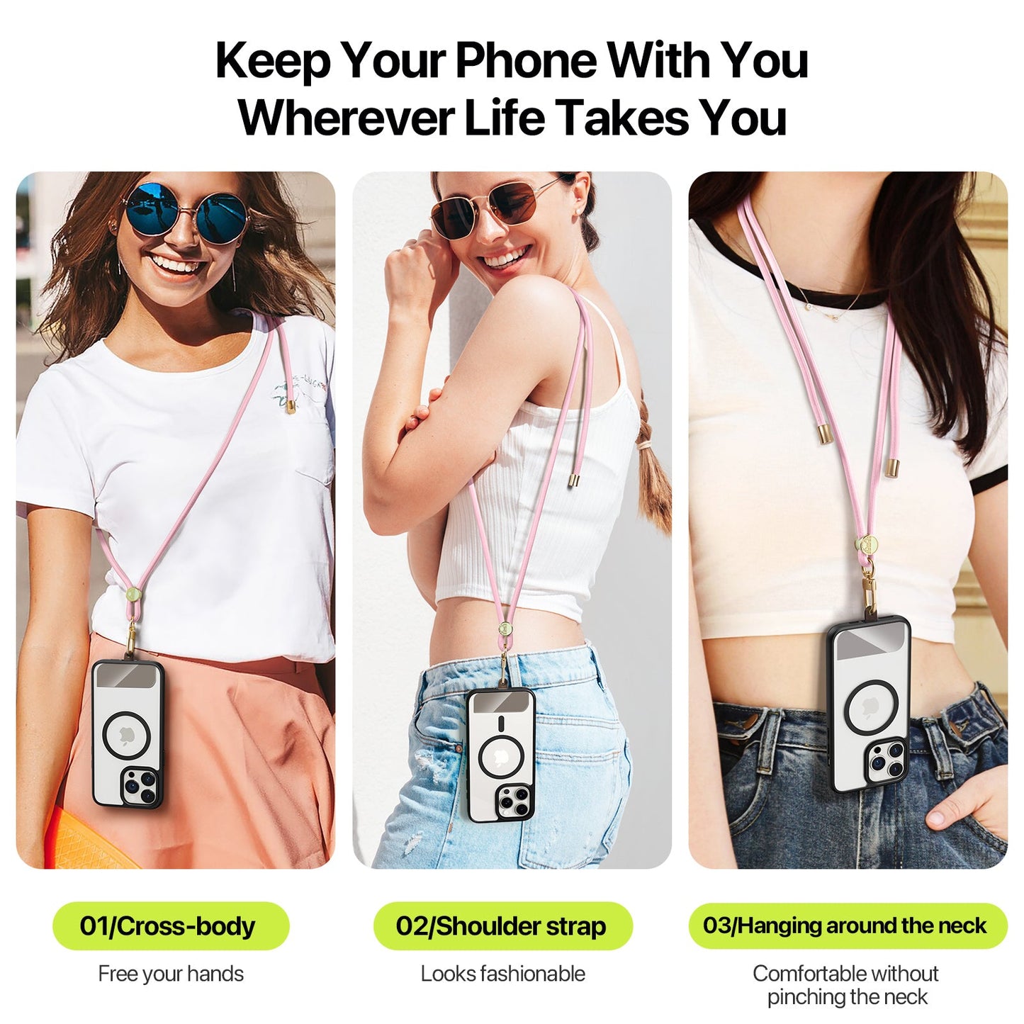 DUX DUCIS Garden Series Phone Lanyard Adjustable Neck Strap with Tile - Light Pink