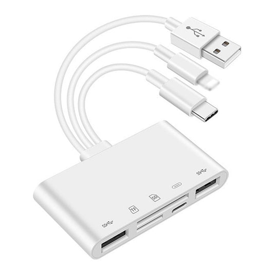 Type-C  /  USB  /  Lightning 3-Port USB Hub 5 in 1 Flash Drive SD TF Card Reader Adapter