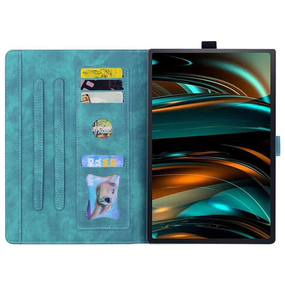 For Lenovo Xiaoxin Pad 11 2025 / Tab K11 Gen 2 TB336 / Tab M11 Case Card Slots Leather Tablet Stand Folio Cover Flower Cat - Green