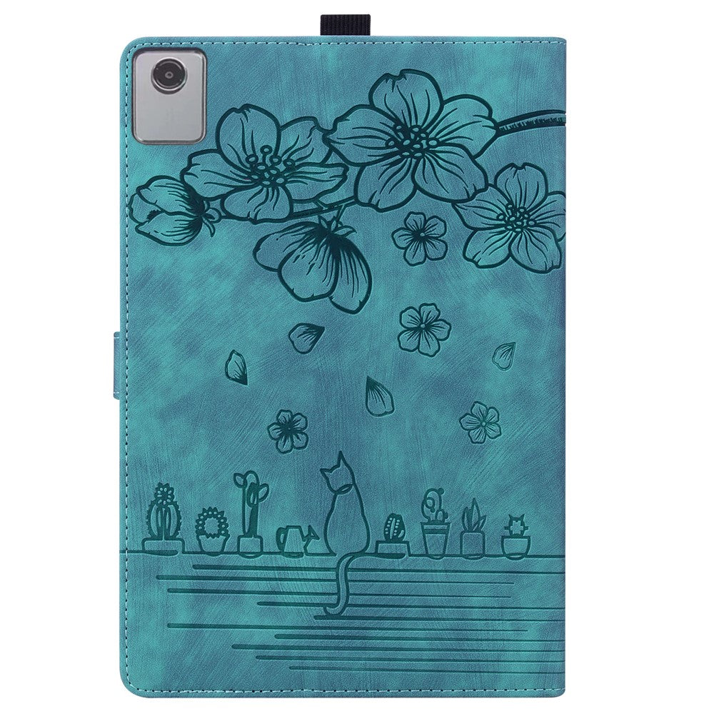 For Lenovo Xiaoxin Pad 11 2025 / Tab K11 Gen 2 TB336 / Tab M11 Case Card Slots Leather Tablet Stand Folio Cover Flower Cat - Green