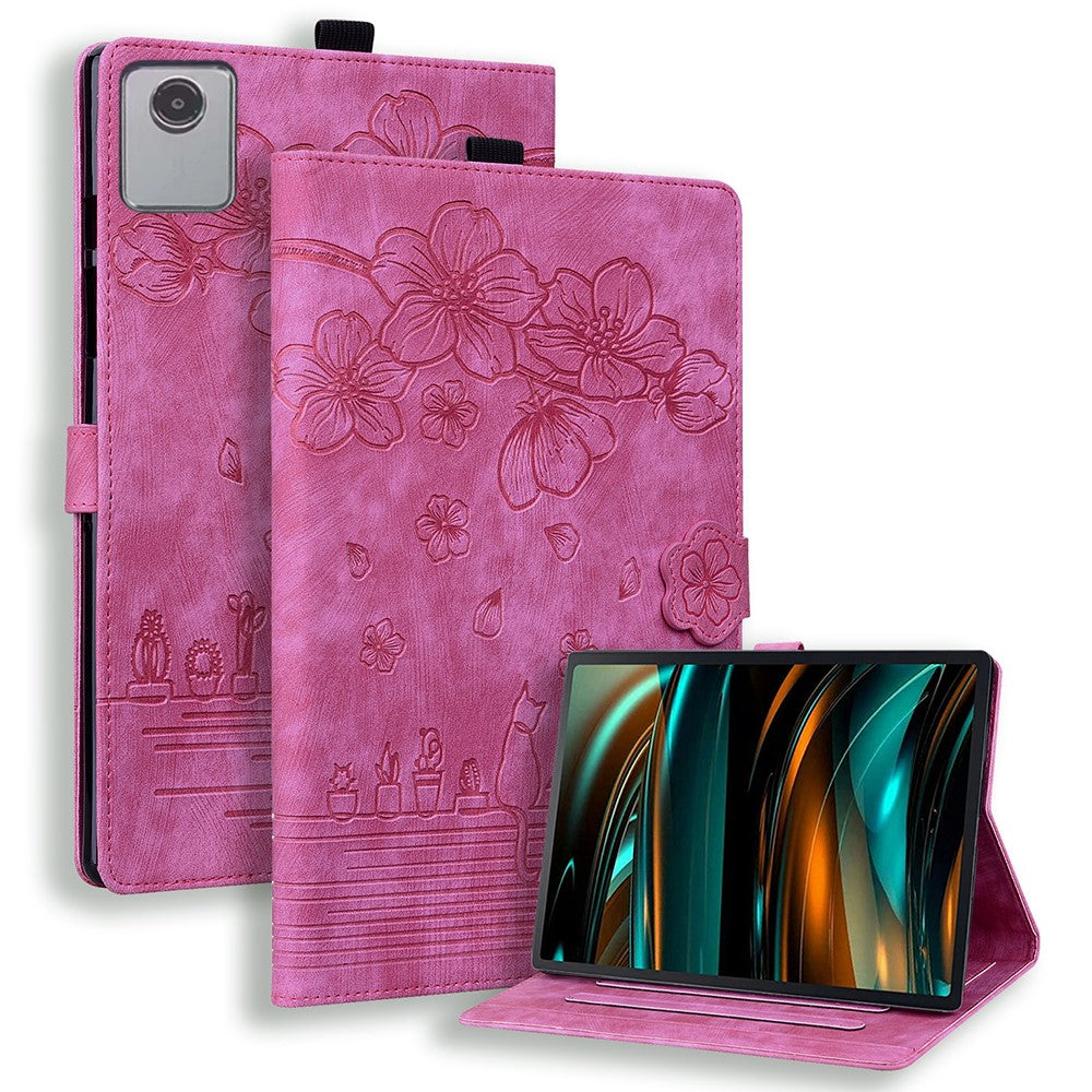 For Lenovo Xiaoxin Pad 11 2025 / Tab K11 Gen 2 TB336 / Tab M11 Case Card Slots Leather Tablet Stand Folio Cover Flower Cat - Rose