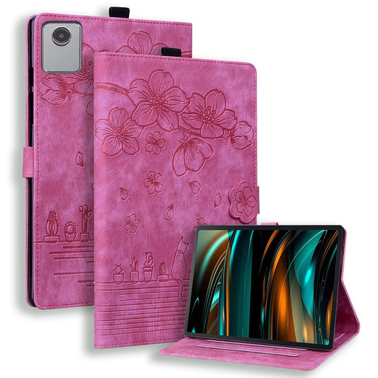 For Lenovo Xiaoxin Pad 11 2025 / Tab K11 Gen 2 TB336 / Tab M11 Case Card Slots Leather Tablet Stand Folio Cover Flower Cat - Rose