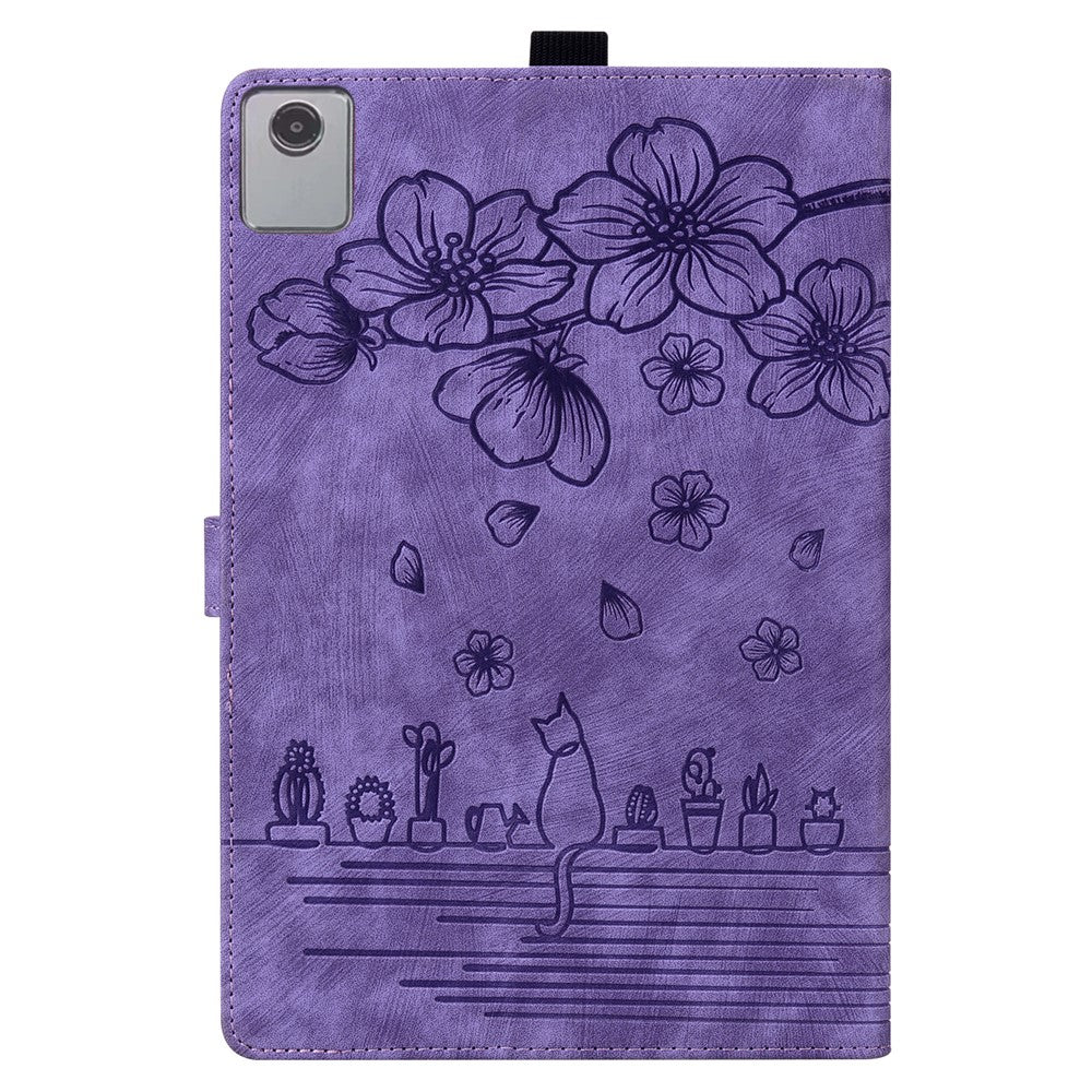 For Lenovo Xiaoxin Pad 11 2025 / Tab K11 Gen 2 TB336 / Tab M11 Case Card Slots Leather Tablet Stand Folio Cover Flower Cat - Purple