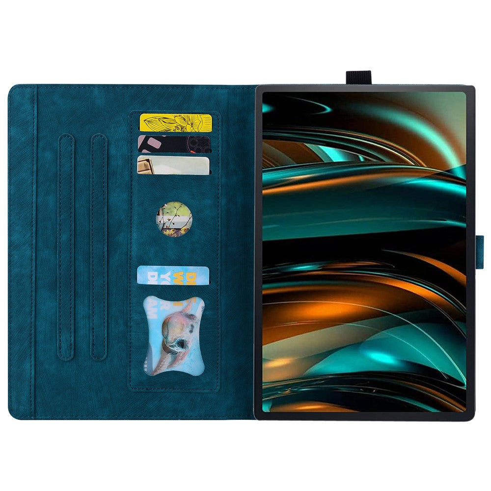 For Lenovo Xiaoxin Pad 11 2025 / Tab K11 Gen 2 TB336 / Tab M11 Case Card Slots Leather Tablet Stand Folio Cover Flower Cat - Blue